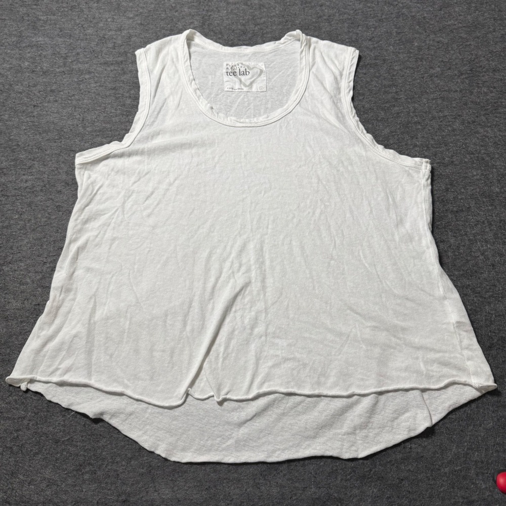 Frank & Eileen Tee Lab White Cotton Raw Hem Tank Top Large